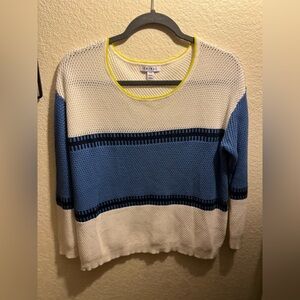 Tribal Women's Blue and Cream Knit Sweater